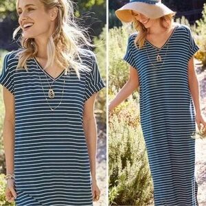 Matilda Jane Set Sail Navy & White Striped Maxi Dress L